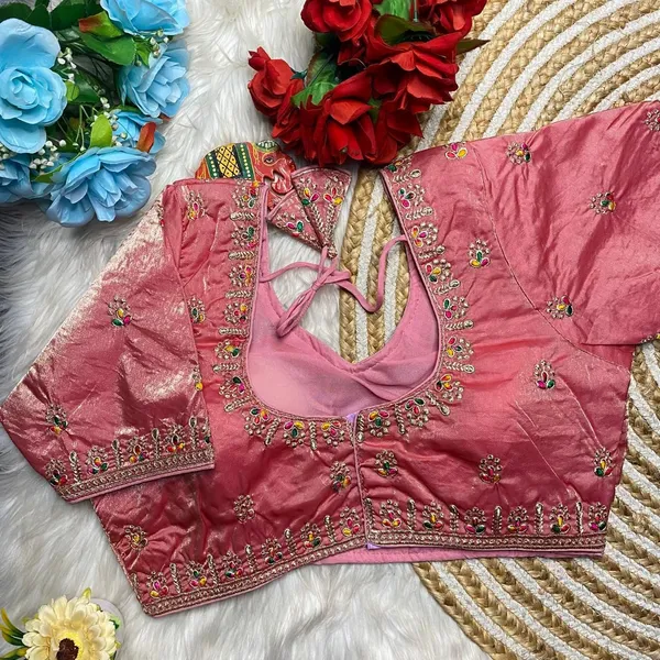 Peach_Fendy_Silk_Sweetheart_Neck_Multi_Thread_Embroidery_Blouse_For_Women