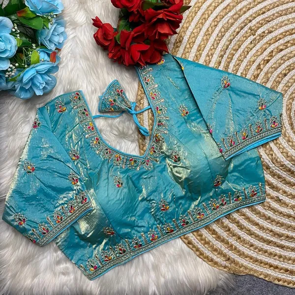 Light_Blue_Silk_Sweetheart_Neck_Blouse_For_Women