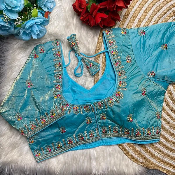 Light_Blue_Silk_Sweetheart_Neck_Blouse_For_Women