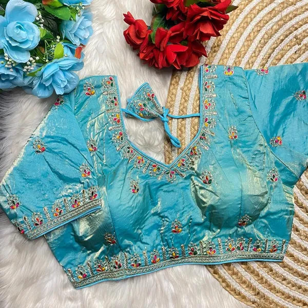 Light_Blue_Silk_Sweetheart_Neck_Blouse_For_Women