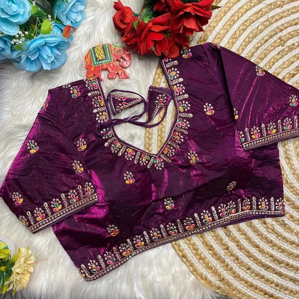 Purple_Fendy_Silk_Sweetheart_Neck_Thread_Embroidery_Work_Blouse_For_Women