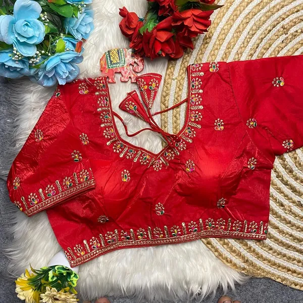 Red_Fendy_Silk_Embroidered_Multi_Thread_Work_Blouse_For_Women