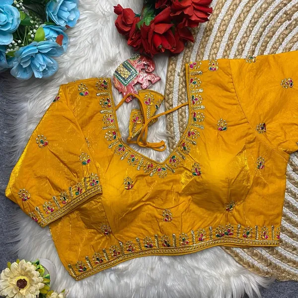 Yellow_fendy_Silk__Embroidered_Blouse_For_Women