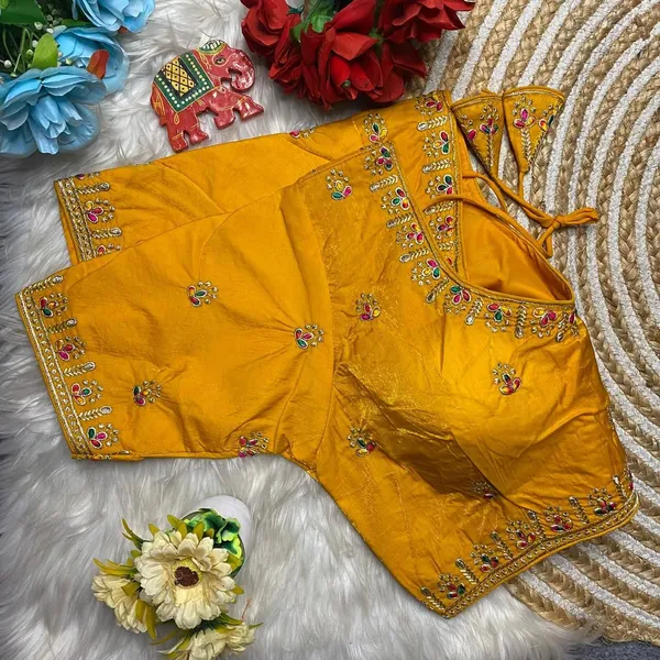 Yellow_fendy_Silk__Embroidered_Blouse_For_Women