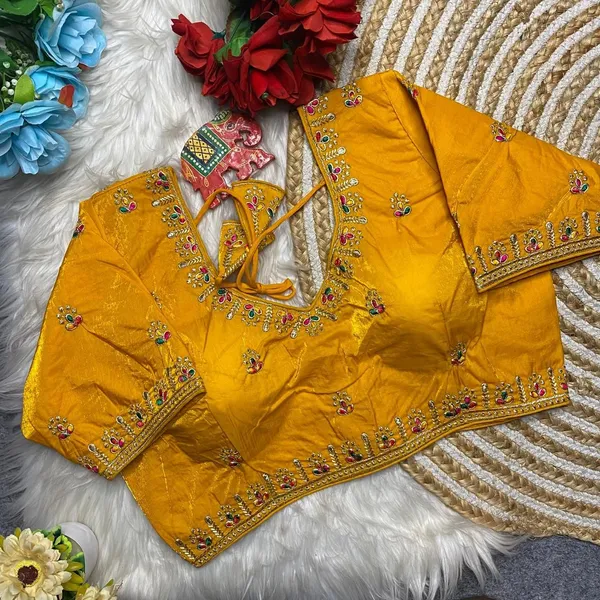 Yellow_fendy_Silk__Embroidered_Blouse_For_Women