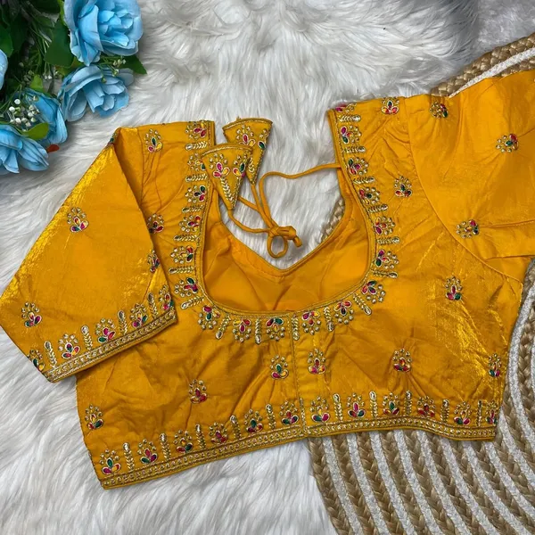 Yellow_fendy_Silk__Embroidered_Blouse_For_Women