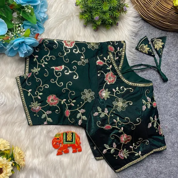 Dark_Green_Silk_U-Neck_Blouse_For_Women