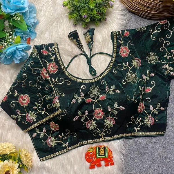 Dark_Green_Silk_U-Neck_Blouse_For_Women