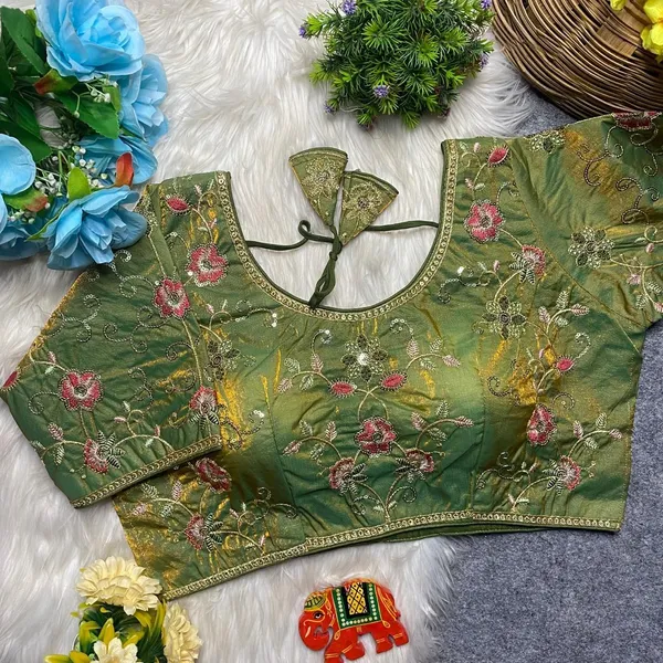 Light_Green_Silk_U-Neck_Blouse_For_Women