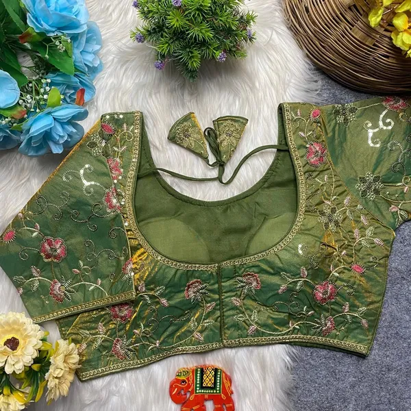 Light_Green_Silk_U-Neck_Blouse_For_Women