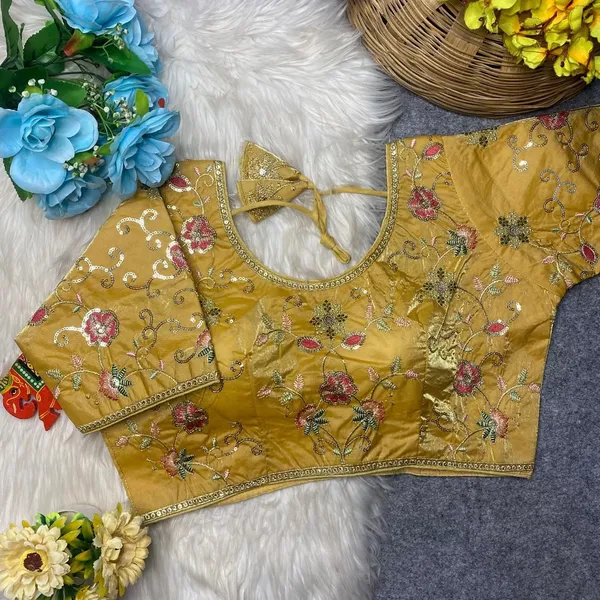 Gold_Silk_U-Neck_Blouse_For_Women