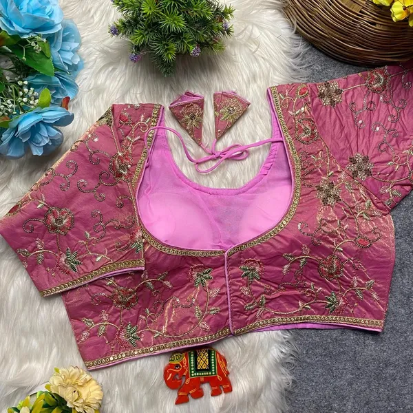 Pink_Silk_U-Neck_Blouse_For_Women