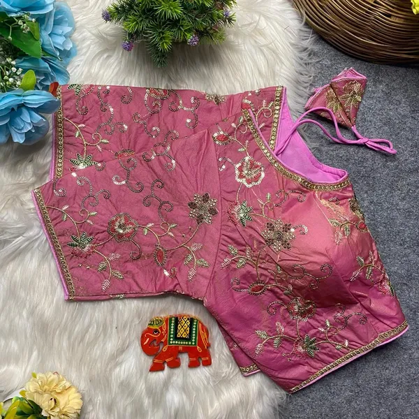 Pink_Silk_U-Neck_Blouse_For_Women