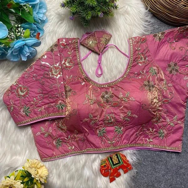 Pink_Silk_U-Neck_Blouse_For_Women