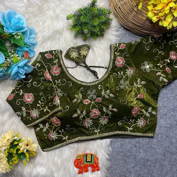 Green_Silk_U-Neck_Blouse_For_Women