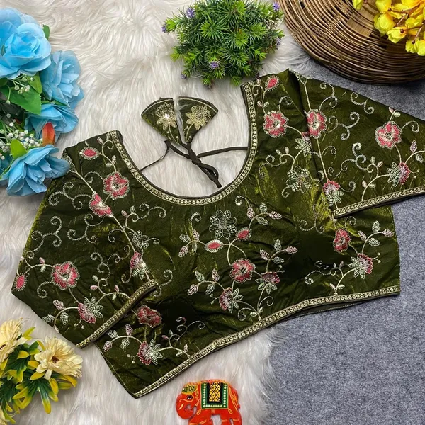 Green_Silk_U-Neck_Blouse_For_Women