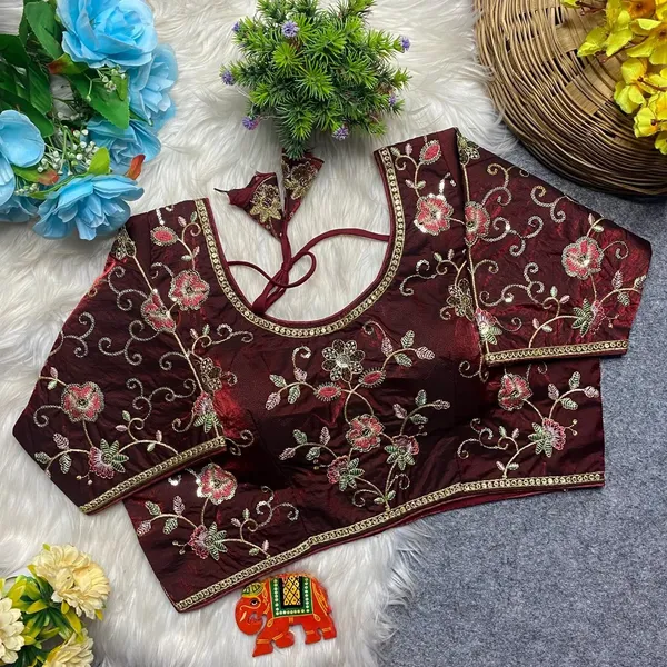 Maroon_Fandy_Silk_Round_Neck_sequence_Embroidery_Blouse_For_Women