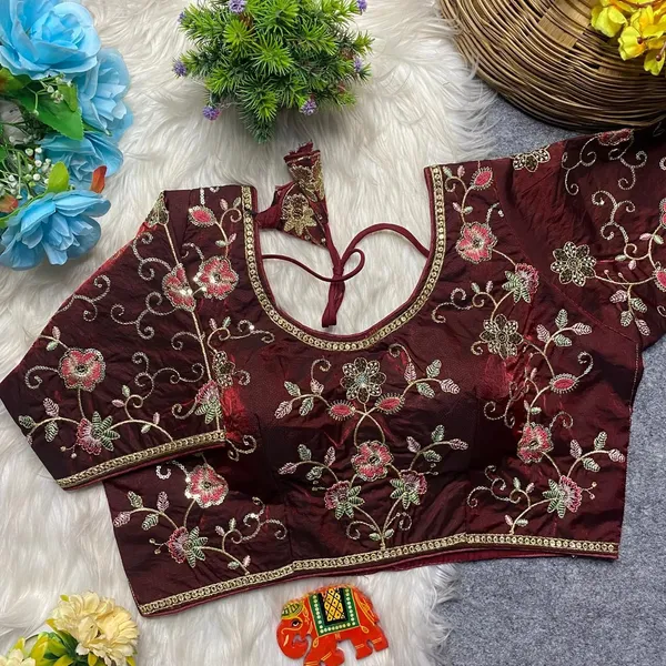Maroon_Fandy_Silk_Round_Neck_sequence_Embroidery_Blouse_For_Women