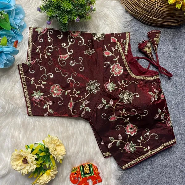Maroon_Fandy_Silk_Round_Neck_sequence_Embroidery_Blouse_For_Women