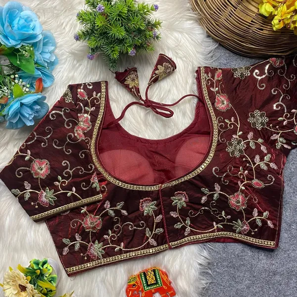 Maroon_Fandy_Silk_Round_Neck_sequence_Embroidery_Blouse_For_Women