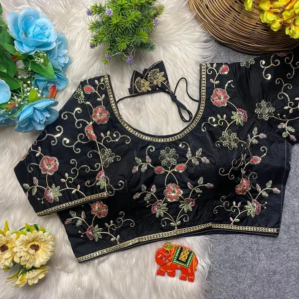 Black_Silk_U-Neck_Blouse_For_Women
