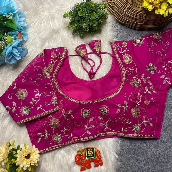 Pink_Silk_U-Neck_Blouse_For_Women