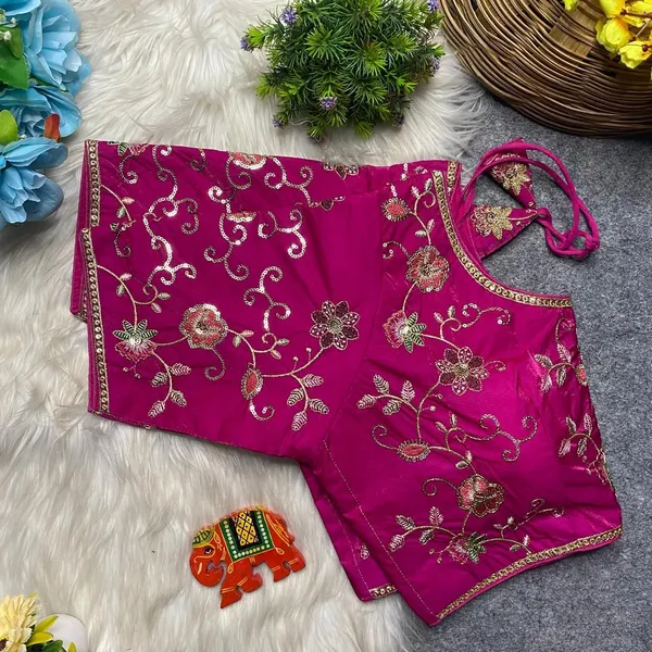 Pink_Silk_U-Neck_Blouse_For_Women