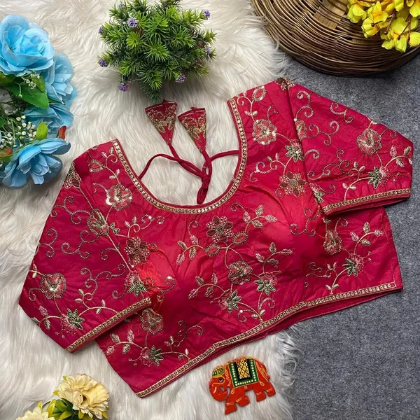 Pink_Silk_U-Neck_Blouse_For_Women