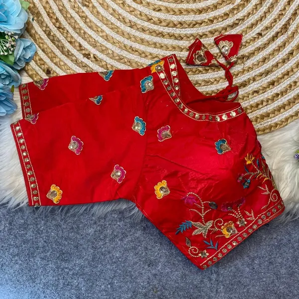 Red_Silk_Fashion_Neck_Blouse_For_Women