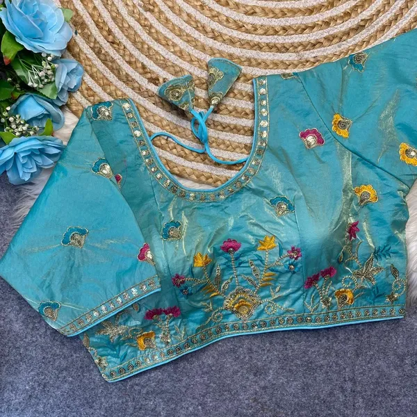 Light_Blue_Silk_Fashion_Neck_Blouse_For_Women