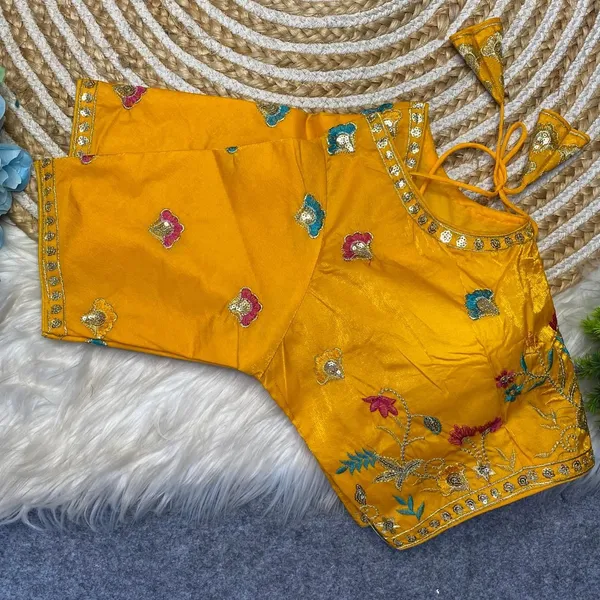 Yellow_Silk_Fashion_Neck_Blouse_For_Women