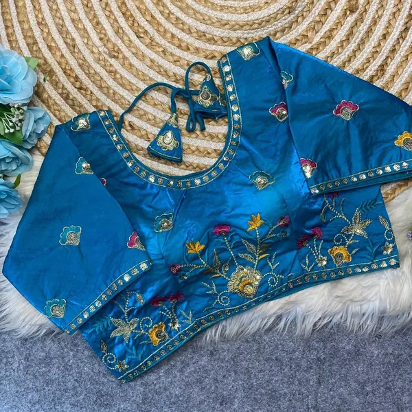 Blue_Silk_Fashion_Neck_Blouse_For_Women