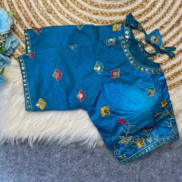 Blue_Silk_Fashion_Neck_Blouse_For_Women
