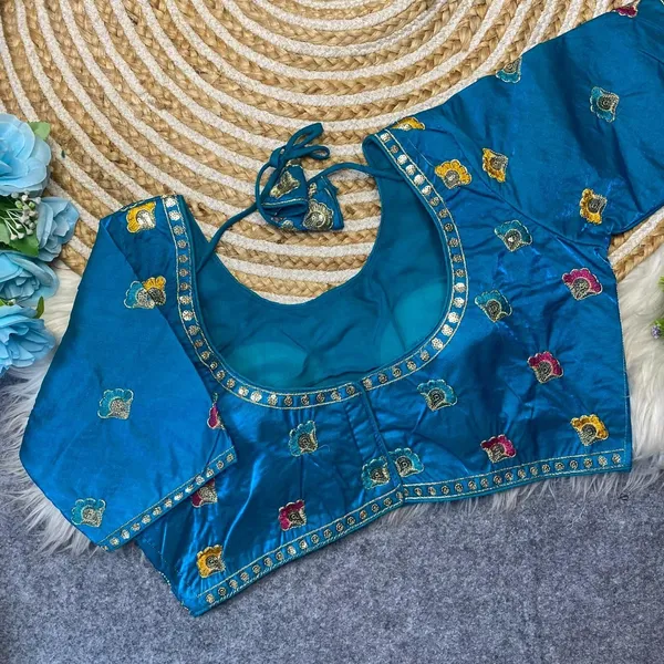 Blue_Silk_Fashion_Neck_Blouse_For_Women
