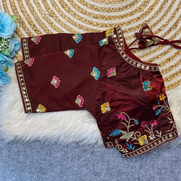 Maroon_Silk_Fashion_Neck_Blouse_For_Women