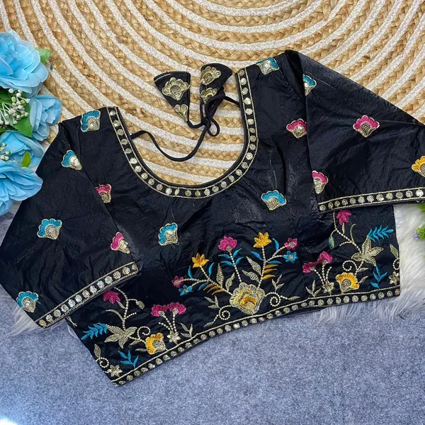 Teal_blue_Fendy_Silk_Fashion_Neck_Multi_Thread_Sequince_Embroidery_Work_Blouse_For_Women