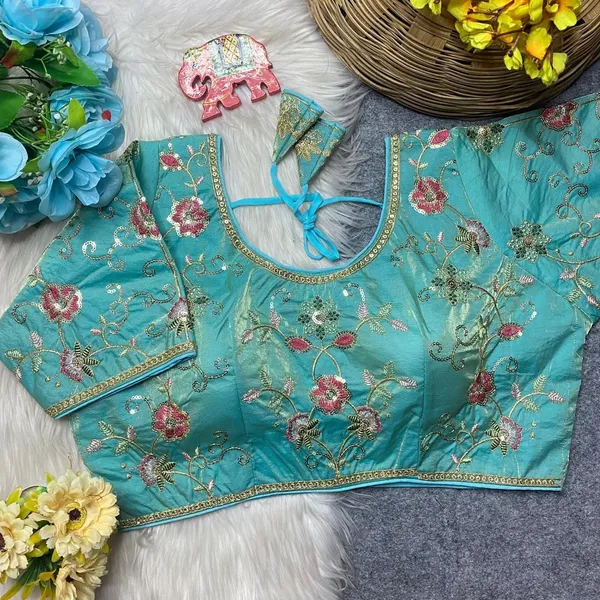 Light_Blue_Silk_U-Neck_Blouse_For_Women