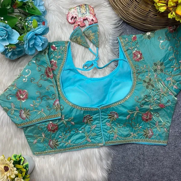 Light_Blue_Silk_U-Neck_Blouse_For_Women