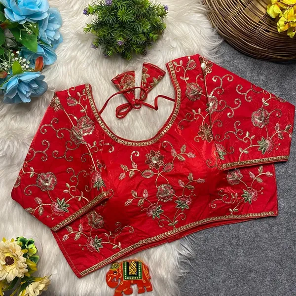 Red_Silk_U-Neck_Blouse_For_Women