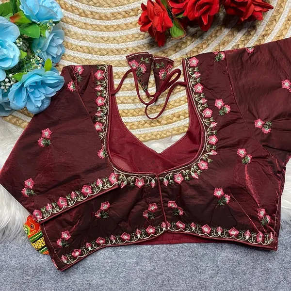 Maroon_Silk_Fashion_Neck_Blouse_For_Women
