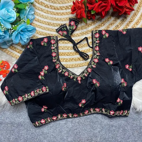 Black_Fendy_Silk_Fashion_Neck_MULTI_Thread_Embroidery_Work_Blouse_For_Women