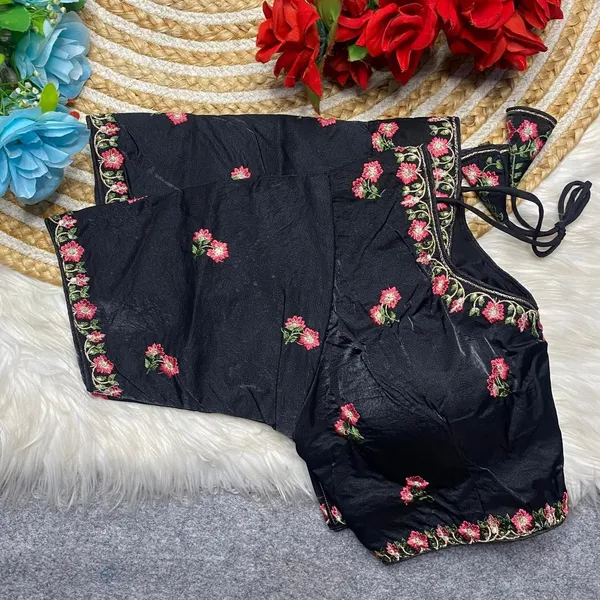 Black_Fendy_Silk_Fashion_Neck_MULTI_Thread_Embroidery_Work_Blouse_For_Women