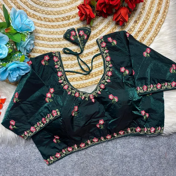 Green_Silk_Fashion_Neck_Blouse_For_Women