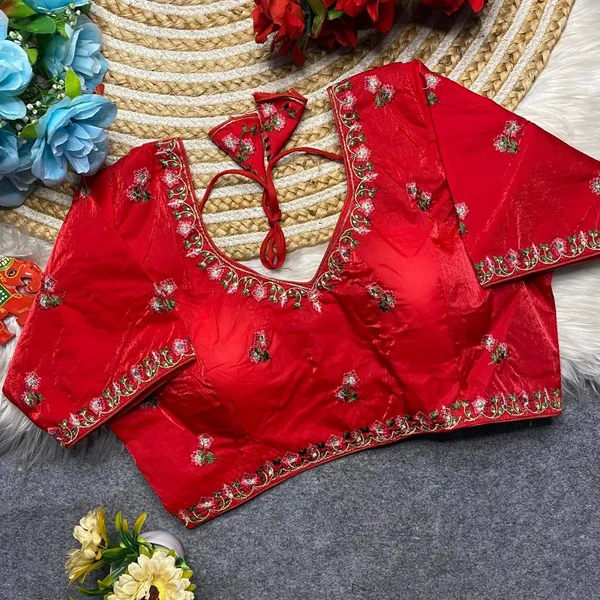 Red_Silk_Fashion_Neck_Blouse_For_Women