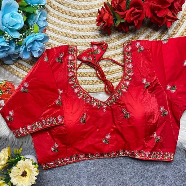 Red_Silk_Fashion_Neck_Blouse_For_Women