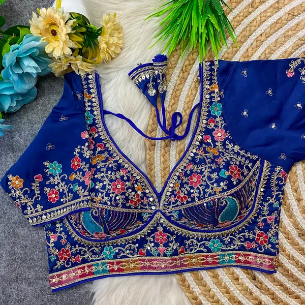 Royal_Blue_Silk_Embroidered_Floral_Blouse_For_Women