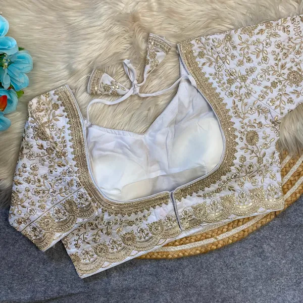 White_Fendy_Silk_Embroidered_Sequin_Work_Blouse_For_Women