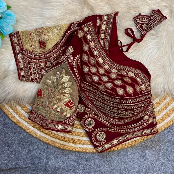 Maroon_Silk_Embroidered_Sequin_Work_Blouse_For_Women