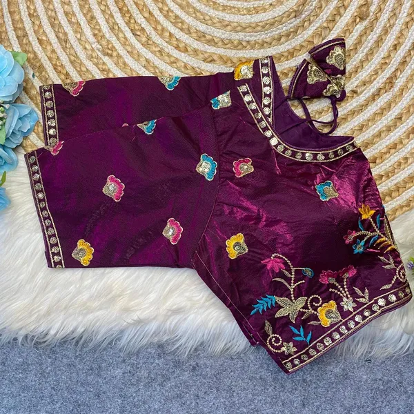 Wine_Silk_Embroidered_Blouse_For_Women