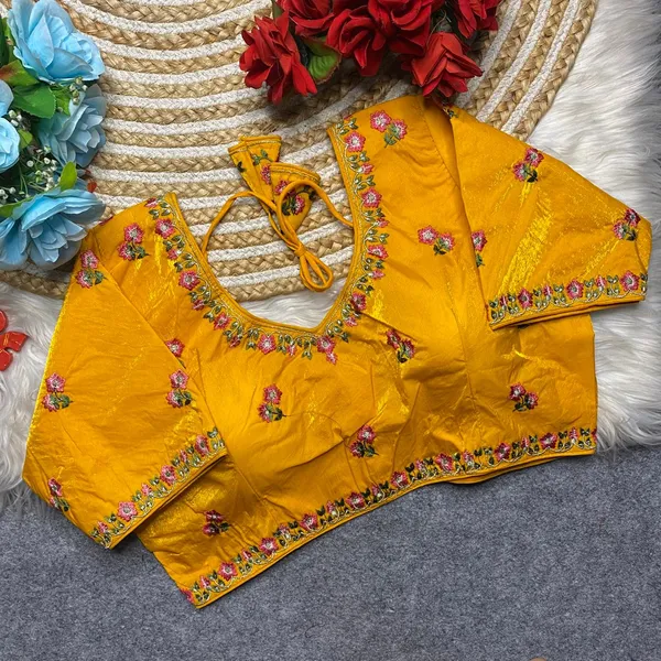 Yellow_Silk_Embroidered_Floral_Blouse_For_Women